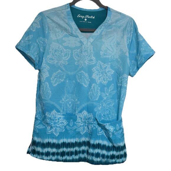 Easy Stretch Blue Floral Scrub Top XS - Picture 1 of 5